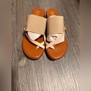 Italian Shoemakers Tan and Cream Sandals with Crisscross Straps